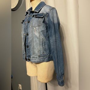 mudd junior womens denim jacket distressed Retro 00s  blue jean cotton Sze Large